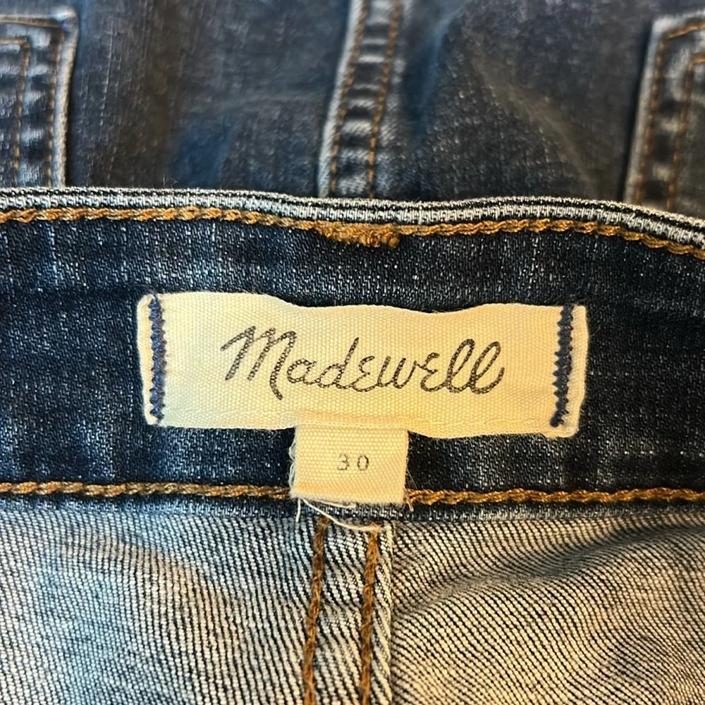 Madewell Denim Mini Frayed Hem Front Slit Skirt Size 30 - Picture 5 of 8